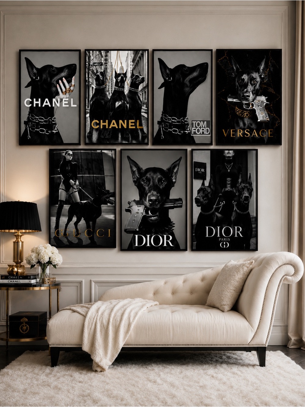 Designer Dobermans™ Pick 5 | Luxury Fashion Dog Gallery Wall Art Prints | B&W